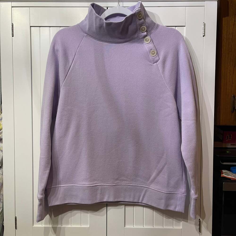 J.Crew Womens Sweatshirt Lavender XL Button Mock Neck Pullover Fleece Preppy